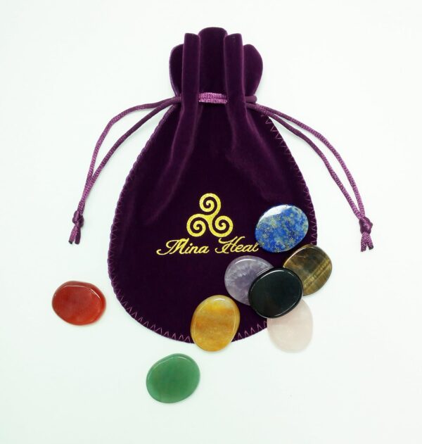 Chakra Stones 8 PCS Kit, Oval Shape, Tumbled & Polished, for Use in Grounding Balancing Soothing Meditation Reiki or as Worry Stones, Hot Spa Rock & Massage (8-pcs Chakra Stones)
