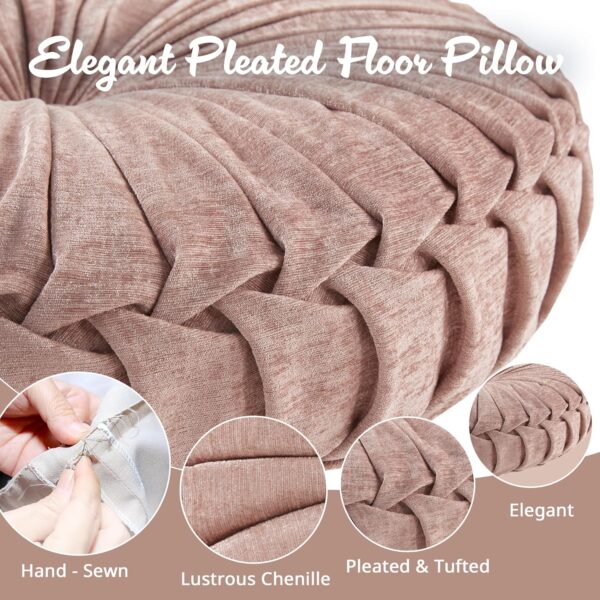 Intelligent Design Loretta Chenille Round Floor Pillow Meditation Cushion, Soft Color & Natural Luster Button Tufted with Elegant Pleated Details, Dia 22"x6"H, Blush