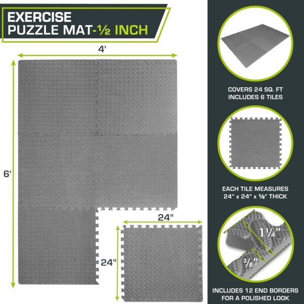 ProsourceFit Puzzle Exercise Mat ½ in, EVA Interlocking Foam Floor Tiles for Home Gym, Mat for Home Workout Equipment, Floor Padding for Kids, Brown, 24 in x 24 in x ½ in, 24 Sq Ft - 6 Tiles