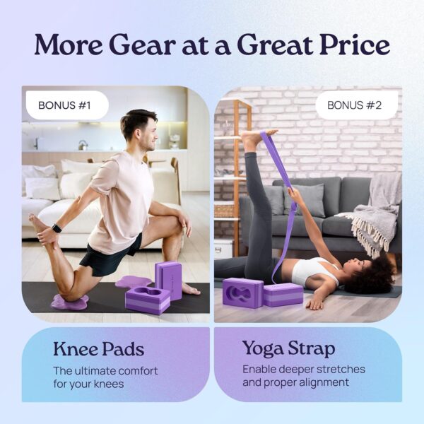 Deep-Zen® Yoga Blocks Wrist Support; Yoga Blocks 2 Pack w/Knee Pads; Yoga Blocks 2 Pack with Strap to Put Less Weight on Wrists; Durable, Versatile Yoga Brick Exercise Block Set, Blocks Yoga
