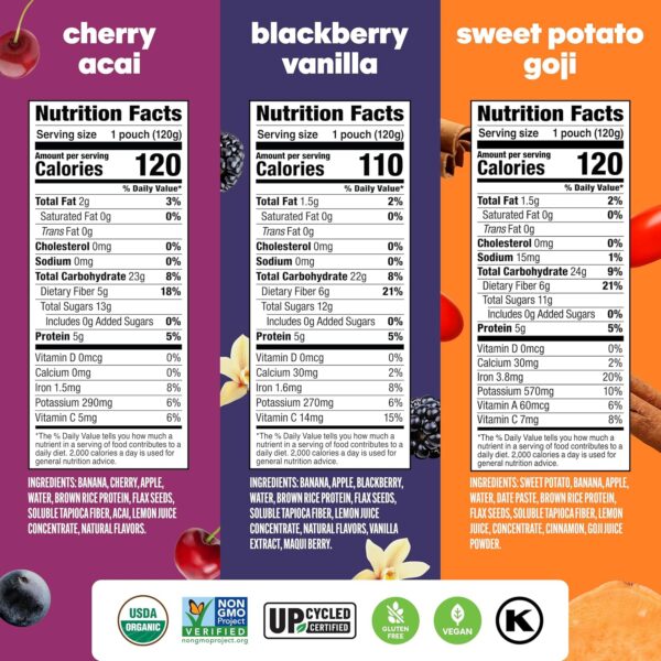 Noka Superfood Fruit Smoothie Pouches Variety Pack, Healthy Snacks with Flax Seed, Plant Protein and Prebiotic Fiber, Vegan and Gluten Free Snacks, Organic Squeeze Pouch, 4.22 oz, 6 Count