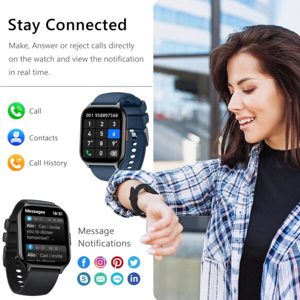 Smart Watch for Women Men(Dial/Answer Calls), 2.0" Fitness Tracker Watch with Heart Rate/Blood Pressure/Blood Oxygen Monitor for Android iOS