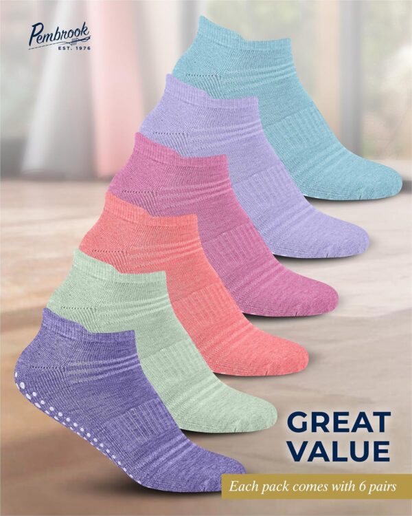 Pembrook Grip Socks - 6 Pairs Barre Socks with Grips for Women & Men | Non Slip Yoga Socks