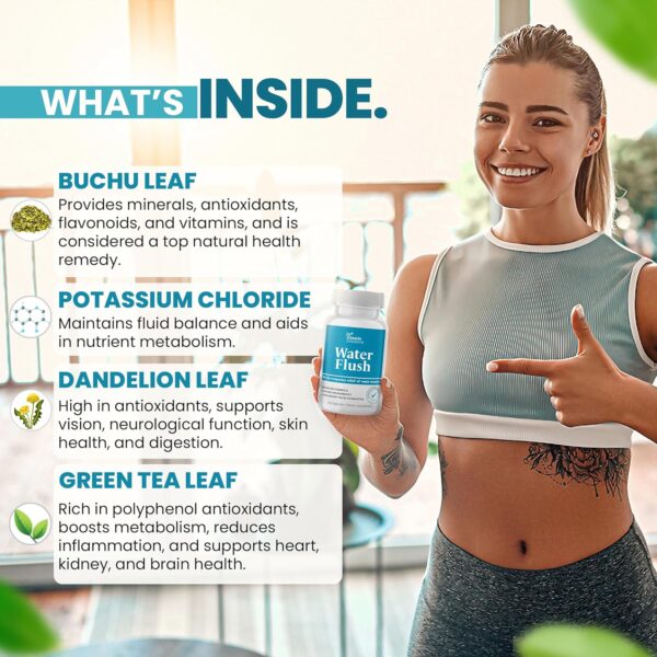 Diuretic Water Pills for Weight Control, 12 Active Ingredients (Green Tea, Cranberry & More), Instant Relief from Bloat & Swelling, Water Retention Pills for Women & Men - 60 Caps