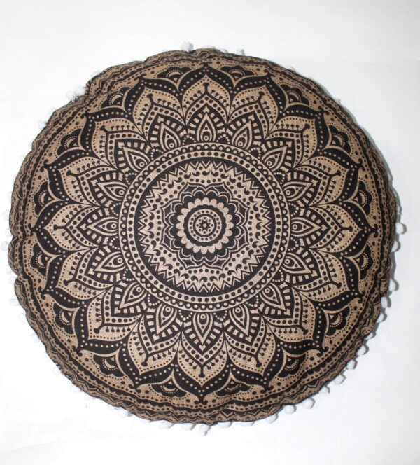 CRAFT KALA Boho Large Floor Pillow Pouf Cover Mandala Meditation Room Pillow Cover for Adults Round Bohemian Seating Pouf Cushion Cover for Kids Playroom 22" Black Gold Ombre