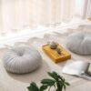 Floor Pillow Meditation Cushion Round Large Floor Pillows Seating for Adults, Velvet Thick Floor Cushions for Yoga Living Room Balcony Outdoor Tatami（Grey）