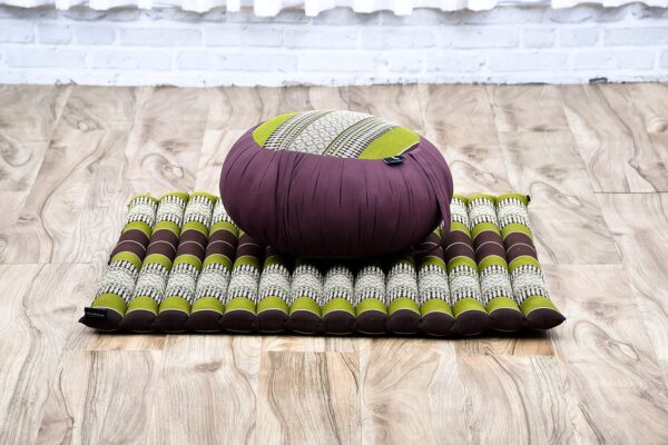 Leewadee Meditation Cushion Set – 1 Round Zafu Meditation Pillow and 1 Square Roll-Up Zabuton Meditation Mat, Pillows Bundle Filled with Kapok