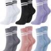 Sintege 6 Pairs Pilates Socks Yoga Socks with Grips for Women Non Slip Barefoot Workout Crew for Pregnant Ballet Dance
