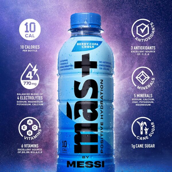 Más+ by Messi 16.9oz Berry Copa Crush Sports Drink & Hydration Beverage, 12-pack