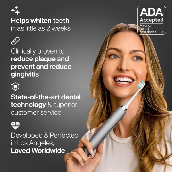Aquasonic Vibe Series Ultra-Whitening Toothbrush – ADA Accepted Electric Toothbrush - 8 Brush Heads & Travel Case – 40,000 VPM Motor & Wireless Charging - 4 Modes w Smart Timer – Charcoal Metallic