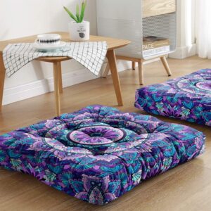 Mandala Meditation Cushion, Boho Meditation Mat, Meditation Pillows for Sitting on Floor, Cushions for Sitting in Home and Outdoor, Square Floor Pillows Cushion Seating for Yoga 22'' X 22''