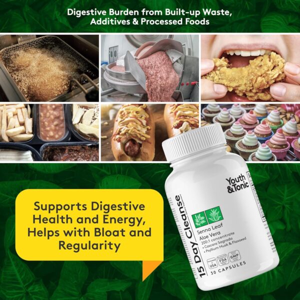 Youth & Tonic Diuretic Full Body Cleanse Detox Pills for Bloating, Puffiness and Swelling, System Flush for Colon, Kidney and Liver Detoxing, 30 Day Supply with Green Tea, Senna, Dandelion, Cranberry
