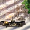 Jovivi Zen Garden Set Buddha Statue w/Tealight Candle Holder, Rocks & Incense Burner Holder & Wood Tray for Yoga Meditation Home Table Decor Gift