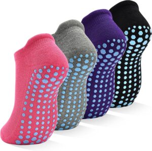 SkiBeaut Grips Non Slip Socks for Women, 4 Pairs Yoga Pilates Anti Skid Socks Woman Hospital Gripper Socks