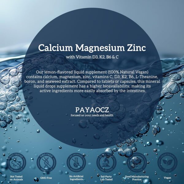 (2 Pack) 10 in 1 Magnesium Calcium Zinc Supplement with Vitamin C D3 K2, Glycinate Mag Vegan Liquid Drops Plus L-Theanine Boron Sea Moss Extract, Immune Support, Bone, Sleep & Leg Cramps, 1 Fl Oz