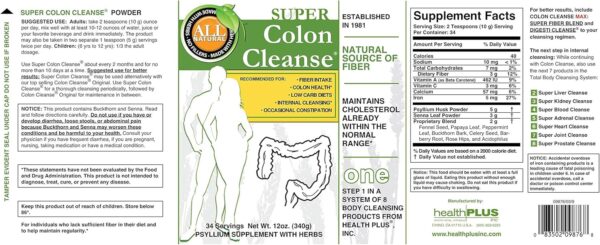Health Plus Super Colon Cleanse - 10-Day Cleanse - Detox, Gluten Free, Dairy Free, Natural Herbal Ingredients (More than 1 Cleanse, 12 Ounces)