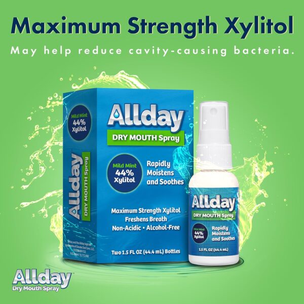 Allday Dry Mouth Spray - Maximum Strength Xylitol, Fast Acting, Non-Acidic (Pack of 2)