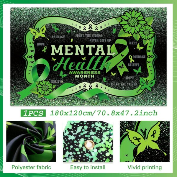 Mental Health Awareness Month Backdrop Green Ribbon Awareness Photo Backdrop for Mental Health Month Party Supplies Outdoor Indoor Wall Decorations 71x47 inch