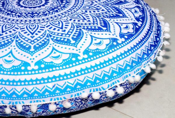Large Round seat Floor Cushion Chair Ottoman Cover Pouf Pillow Meditation Floor Cushions for Adults Seating pouffe Ottoman Throw Covers Craft Room Furniture for Sitting Cover 22 Inches (Blue)