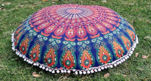 INDIAN CRAFT CASTLE ICC 32 Inch Floor Pillows & Cushion Covers Decorative Hippie Mandala Pouf Pillow Covers Seating Meditation Cushion Cover Bohemian Large Boho Ottoman Case Pillowcase Couch Round