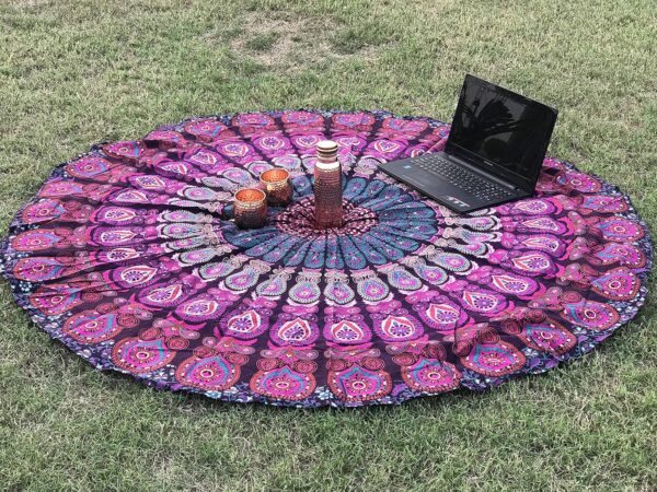 raajsee Purple Round Beach Tapestry Hippie/Boho Beach Blanket Mandala/Indian Cotton Throw - Round Tablecloth/Home Decor/Indie Rug Yoga Mat Meditation Picnic Rugs 178 CM / 70 INCHE Circle