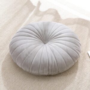 Floor Pillow Meditation Cushion Round Large Floor Pillows Seating for Adults, Velvet Thick Floor Cushions for Yoga Living Room Balcony Outdoor Tatami（Grey）