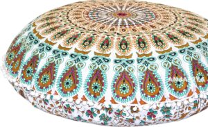 32" Peacock Mandala Bohemian Yoga Meditation Floor Pillow Cover Comfortable Home Car Bed Sofa Cushion Couch Seating Large Zipped Throw (32 inches, White Multi)