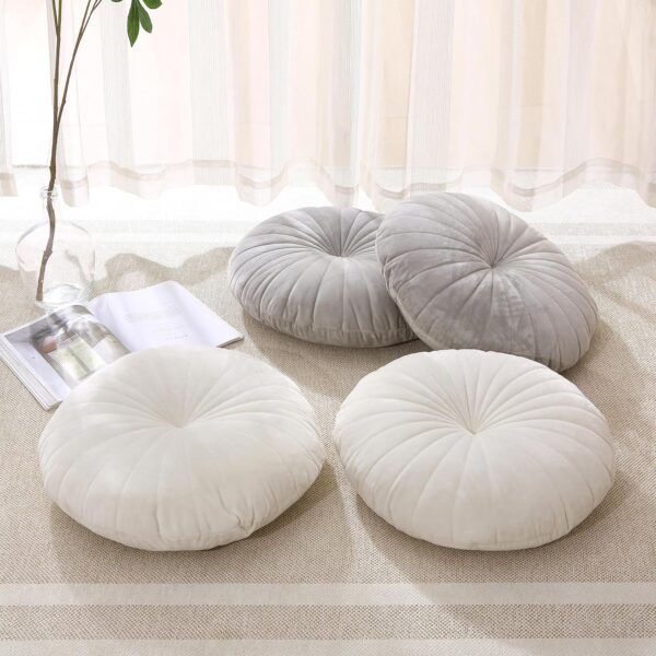 Floor Pillow Meditation Cushion Round Large Floor Pillows Seating for Adults, Velvet Thick Floor Cushions for Yoga Living Room Balcony Outdoor Tatami 18inches（Beige）