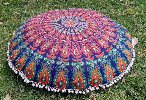 INDIAN CRAFT CASTLE ICC 32 Inch Floor Pillows & Cushion Covers Decorative Hippie Mandala Pouf Pillow Covers Seating Meditation Cushion Cover Bohemian Large Boho Ottoman Case Pillowcase Couch Round