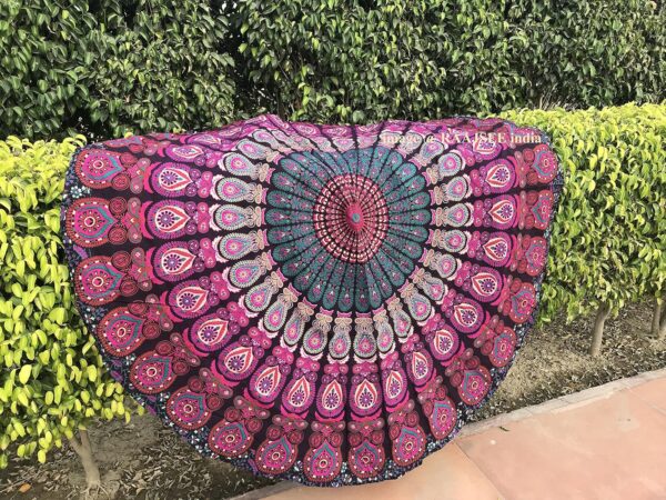 raajsee Purple Round Beach Tapestry Hippie/Boho Beach Blanket Mandala/Indian Cotton Throw - Round Tablecloth/Home Decor/Indie Rug Yoga Mat Meditation Picnic Rugs 178 CM / 70 INCHE Circle