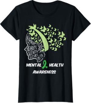 Mental Health Hope Cure Butterfly Hair Aware Girl Kids Women T-Shirt