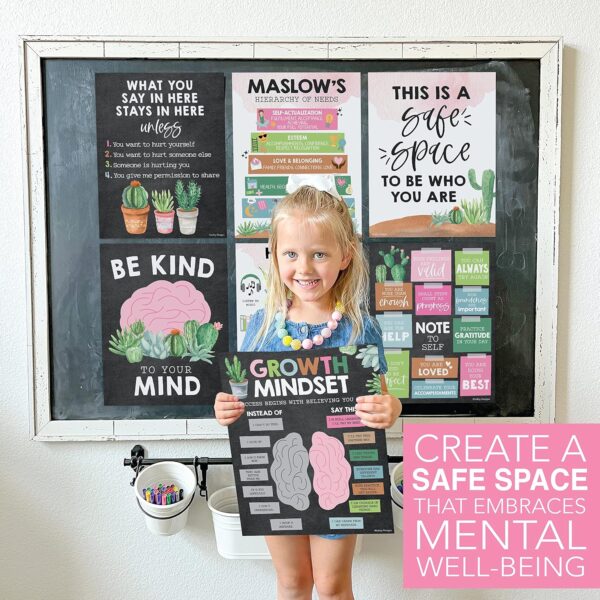 Hadley Designs 9 Cactus Mental Health Posters For Classroom Elementary - School Counselor Office Decor, Mental Health Therapy Decor For Office, School Counseling Office Decor, Calm Corner