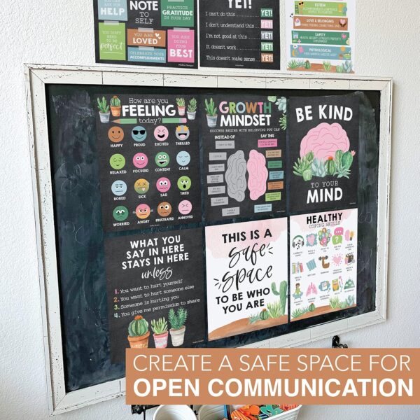 Hadley Designs 9 Cactus Mental Health Posters For Classroom Elementary - School Counselor Office Decor, Mental Health Therapy Decor For Office, School Counseling Office Decor, Calm Corner