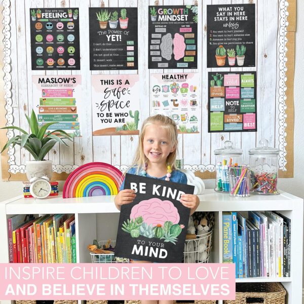 Hadley Designs 9 Cactus Mental Health Posters For Classroom Elementary - School Counselor Office Decor, Mental Health Therapy Decor For Office, School Counseling Office Decor, Calm Corner