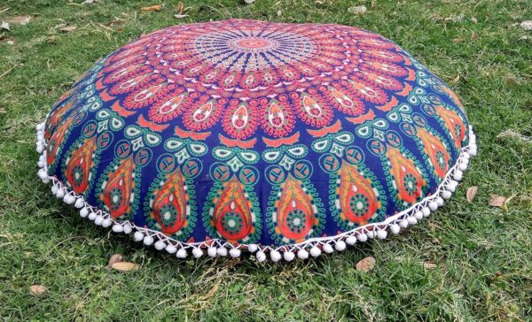 INDIAN CRAFT CASTLE ICC 32 Inch Floor Pillows & Cushion Covers Decorative Hippie Mandala Pouf Pillow Covers Seating Meditation Cushion Cover Bohemian Large Boho Ottoman Case Pillowcase Couch Round