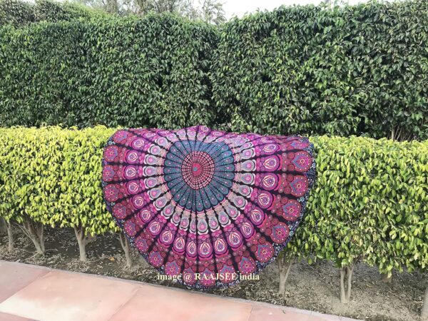 raajsee Purple Round Beach Tapestry Hippie/Boho Beach Blanket Mandala/Indian Cotton Throw - Round Tablecloth/Home Decor/Indie Rug Yoga Mat Meditation Picnic Rugs 178 CM / 70 INCHE Circle
