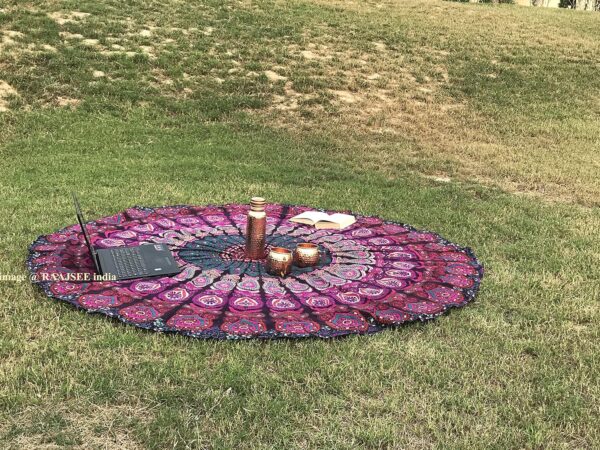 raajsee Purple Round Beach Tapestry Hippie/Boho Beach Blanket Mandala/Indian Cotton Throw - Round Tablecloth/Home Decor/Indie Rug Yoga Mat Meditation Picnic Rugs 178 CM / 70 INCHE Circle