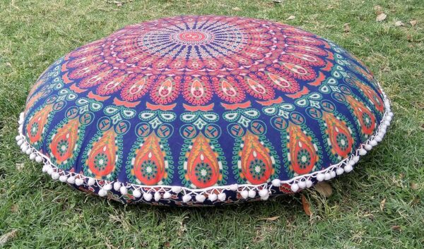 INDIAN CRAFT CASTLE ICC 32 Inch Floor Pillows & Cushion Covers Decorative Hippie Mandala Pouf Pillow Covers Seating Meditation Cushion Cover Bohemian Large Boho Ottoman Case Pillowcase Couch Round