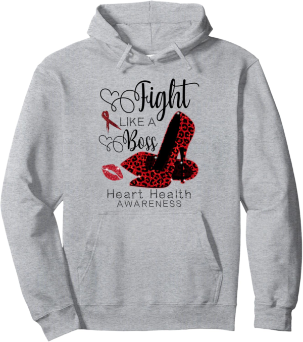 Red Leopard Heels Fight Like A Boss Heart Health Awareness Pullover Hoodie