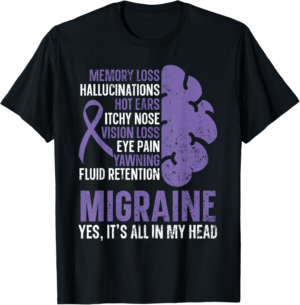 Migraine Yes It's All In My Head Headache Migraine Awareness T-Shirt