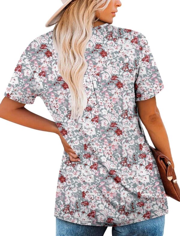 Mystry Zone Womens Henley V Neck Casual Blouse Button Down T Shirts Flare and Flowy Tops