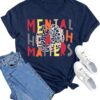 MAIHUN Mental Health Matters Shirt Womens Therapist Psychologist Tshirt Human Brain Illness Awareness Short Sleeve