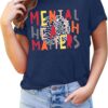 MAIHUN Mental Health Matters Shirt Womens Therapist Psychologist Tshirt Human Brain Illness Awareness Short Sleeve