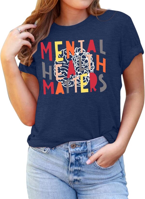 MAIHUN Mental Health Matters Shirt Womens Therapist Psychologist Tshirt Human Brain Illness Awareness Short Sleeve