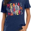 MAIHUN Mental Health Matters Shirt Womens Therapist Psychologist Tshirt Human Brain Illness Awareness Short Sleeve