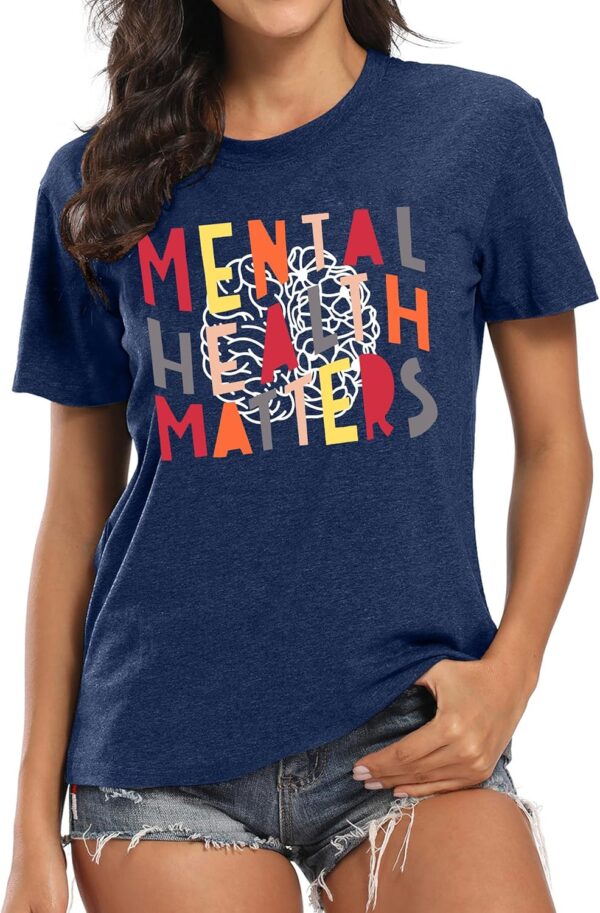 MAIHUN Mental Health Matters Shirt Womens Therapist Psychologist Tshirt Human Brain Illness Awareness Short Sleeve