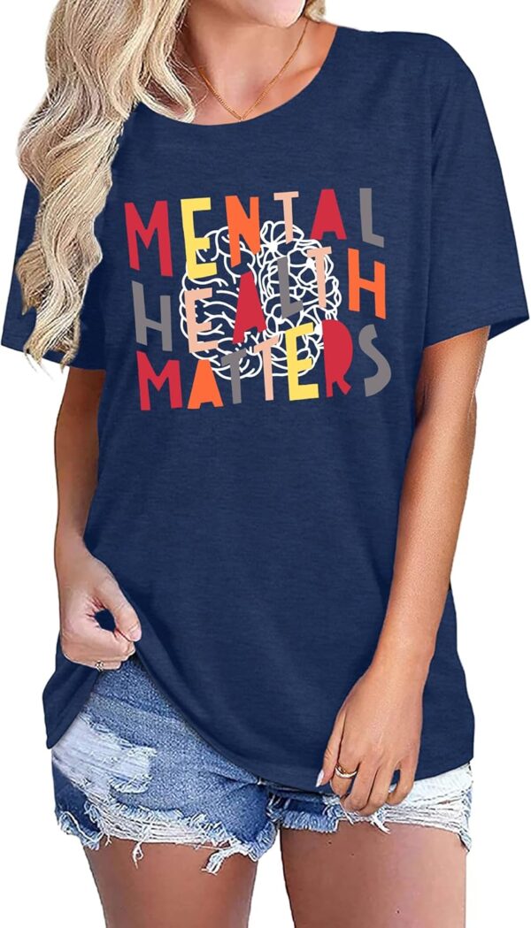 MAIHUN Mental Health Matters Shirt Womens Therapist Psychologist Tshirt Human Brain Illness Awareness Short Sleeve
