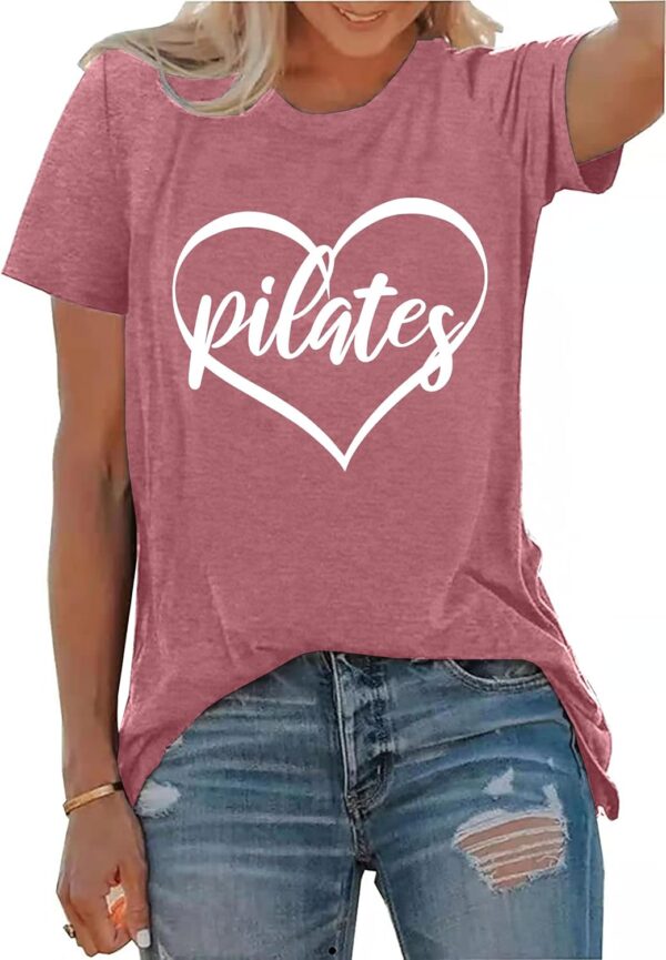 PECHAR Pilates Shirts for Women - Yoga Workout Graphic Heart Tees Sports Lover Tops Pilates Teacher Gifts Blouse T-Shirts