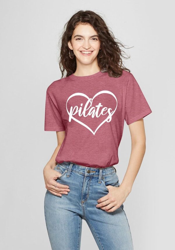 PECHAR Pilates Shirts for Women - Yoga Workout Graphic Heart Tees Sports Lover Tops Pilates Teacher Gifts Blouse T-Shirts