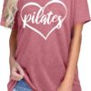 PECHAR Pilates Shirts for Women - Yoga Workout Graphic Heart Tees Sports Lover Tops Pilates Teacher Gifts Blouse T-Shirts